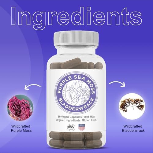 Purple Seamoss + Bladderwrack Seaweed Capsules - 2202mg Complete Nutrient Profile, Wildcrafted & Wildharvested, Made in the USA, Rich in Minerals, 60 ct - Image 3
