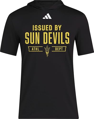 adidas Men's NCAA 25/26 Designed For Training Team Short Sleeve Hoodie, Black/White/Arizona State University, Medium