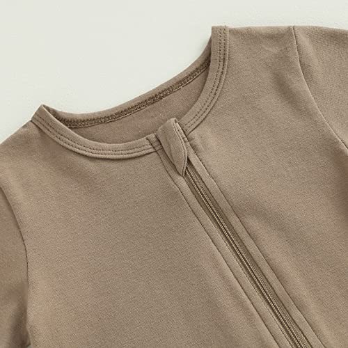 Baby Boy Girl Solid Color Romper Short Sleeve Zipper One Piece Jumpsuit Playsuit Outfit Newborn Summer Clothes (Khaki, 3-6 Months) #TOP3