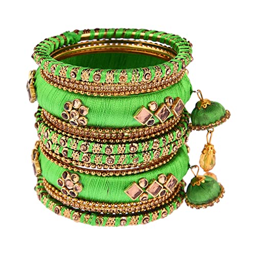 Efulgenz Rakhi Gifts For Sister Indian Bangle Set Cz Crystal Kundan Silk Thread Tassels Bracelets Bangle Jewelry For Women Girls (Light Green, 2.37) Raksha Bandhan Gift For Bhabhi #TOP5