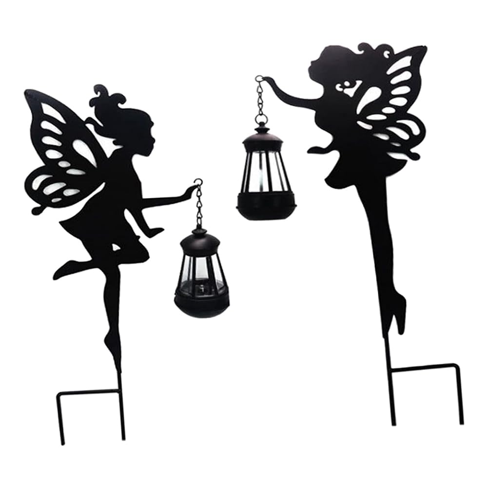 Wernfale 2Pcs Metal Fairy Solar Light Outdoor Black Yard Decorations for Lawn,Patio,Courtyard