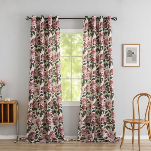 Image of ALIGOGO Pink Flower Curtains for Dining Room Living Room, 50 inch W x 96 inch L