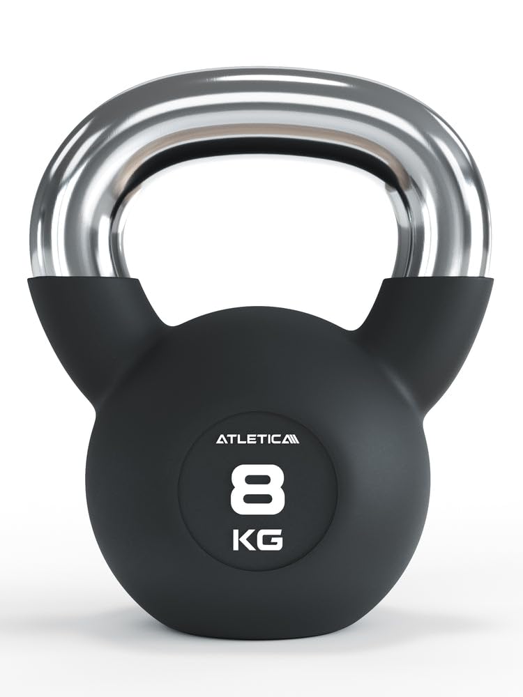 ATLETICA Kettlebells | 4-32 kg | gumowane hantle kulowe z chromowanym uchwytem | wysokiej jakości stop stali | jakość studyjna | funkcjonalny trening całego ciała, waga 8 kg