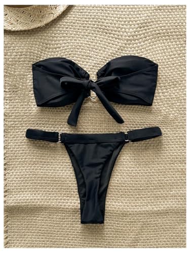 SHENHE Women's Strapless Swimsuits 2 Piece High Cut Cheeky Thong U Wire Bandeau Bikini Set2