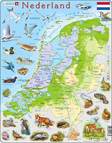 Larsen K79 Pays-Bas Carte Physique, édition Néerlandais, Puzzle Cadre avec de 68 pièces