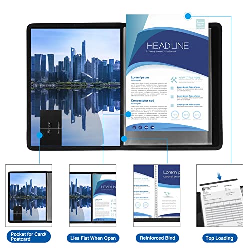 image for Sooez 30-Pocket Binder with Plastic Sleeves 8.5x11, Heavy Duty Art Por