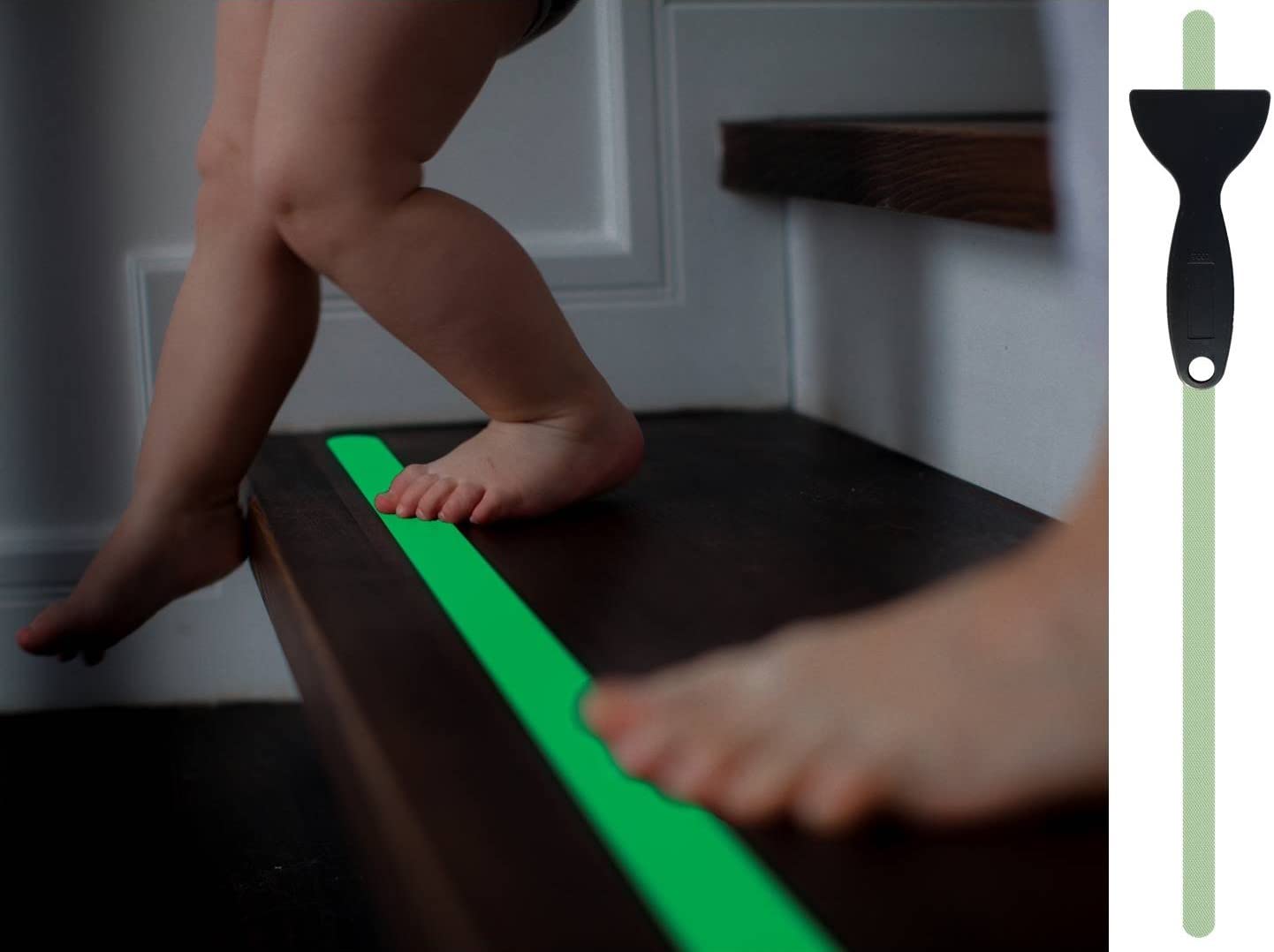 Cinta adhesiva fluorescente antideslizante cocofy para escaleras, Cinta adhesiva fotoluminiscente, XXL (90x3 cm), para peldaños de escaleras de interior - 18-Pack [2021 Lanzamiento]