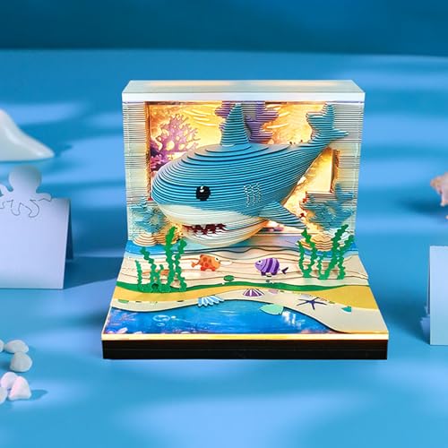 Bloc-notes 3D Requin avec éclairage LED calendrier 2026 sculpture papier découpé