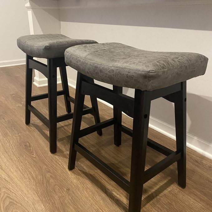 Image of PHI VILLA Counter Height Bar Stools Set of 2, Solid Wood Barstools