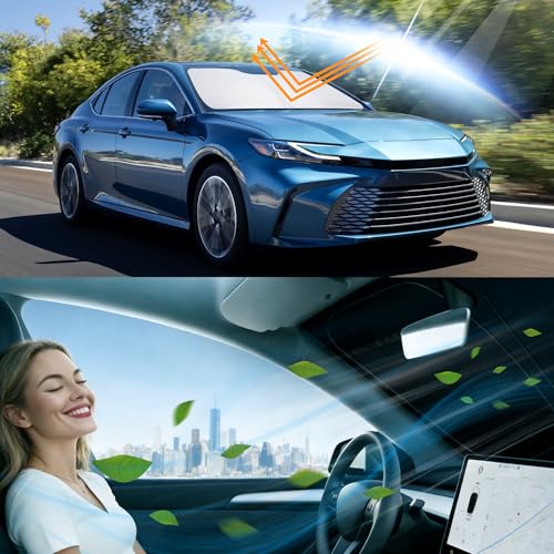 Image of Windshield Sun Shade for 2018-2024 Toyota Camry | Foldable, Full covered for windshield, Block UV Rays, Heat Reduction, Easy to install, Keeps Car Cooler