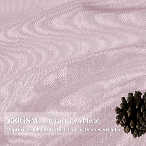Image of Light Pink Pinch Pleated Semi Sheer Curtains 84 Inch Long for Girls Bedroom | Living Room Nursery, Soft Thick Flax Linen Textured, Boho, Hook Rings Memory Shape, Dusty Pink, Light Filtering Semi Sheer
