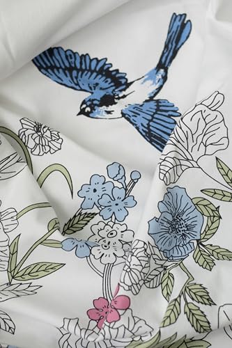 Image of Tranquebar Curtain Co. Cotton Curtains 7 Feet Long Set of 2, 60-65% Room Darkening, Blue Floral & Bird Print, Door Curtains 7 Feet Set of 2, BackTabs, Dia (213 cm) - Set of 2