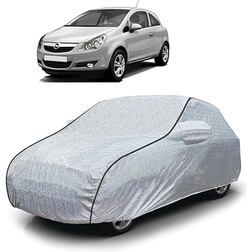 Image of Sulfar 100% Waterproof Car Body Cover Compatible with Mirror for Opel Corsa (Triple Stitched, Full Bottom Elastic, Magic Silver with Black Piping)