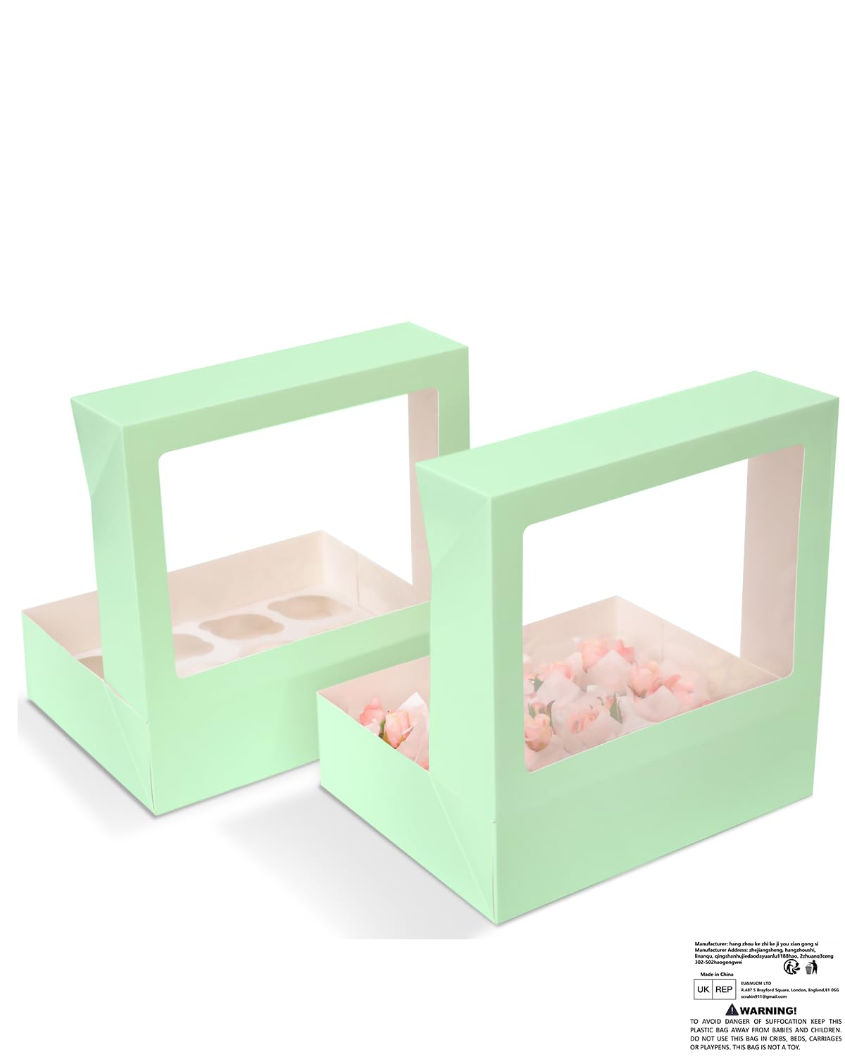 Gcardist Auto-pop Up 12 Cupcake Boxes with Window Licht Grün 6 Packs Cupcake Box 33x25.4x9cm Bakery Boxes for Cupcakes Carrier Cupcake Containers(13×10×3.5 inch) - Image 2