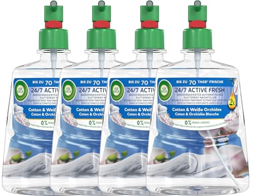 Air Wick Active Fresh Aeorosolfreier automatischer Lufterfrischer Raumduft Cotton & Weiße Orchidee 4 x 228 ml Nachfüller
