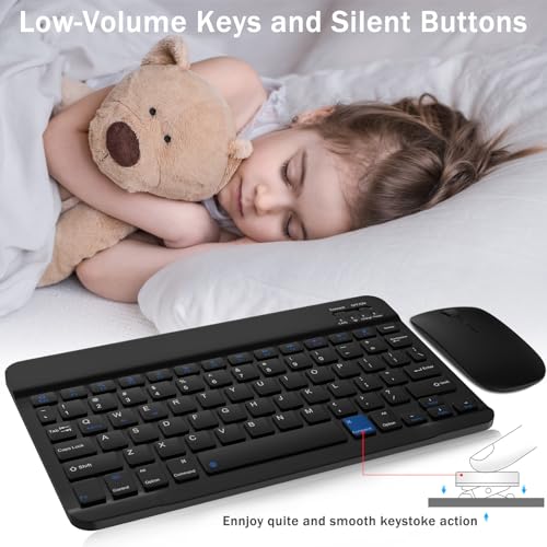Image of Rechargeable Bluetooth Keyboard and Mouse Combo, Universal Ultra-Slim Wireless Keyboard Mouse Set for Android Windows iPad iPhone Samsung Tablet Portable Compact Keyboard Set (Black)