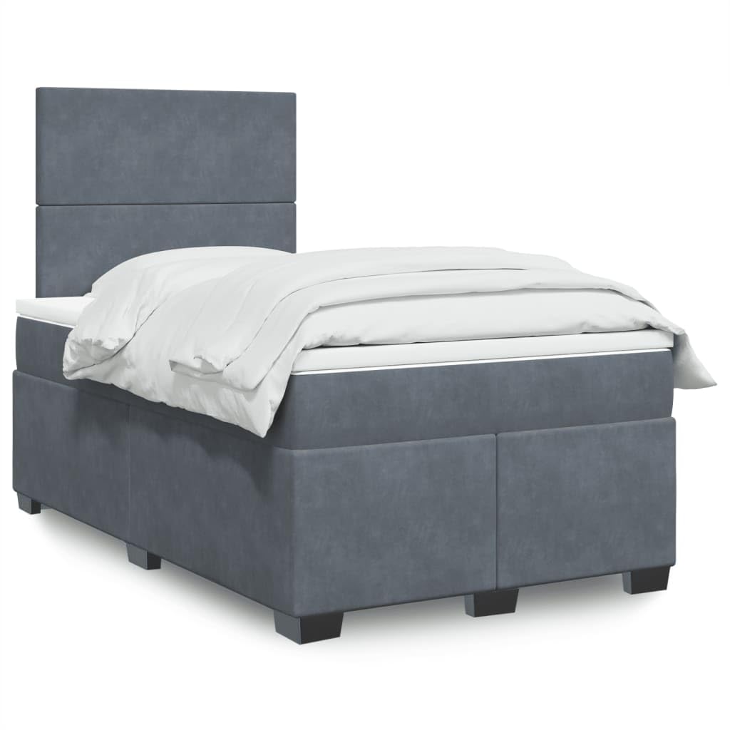 Samt Taschenfederkern Boxspringbett 120 x 200 cm Grau | Boxspringbett mit Matratze Dunkelgrau 120x200 cm Samt LED Bett mit Kopfteil verstellbar Taschenfederkern