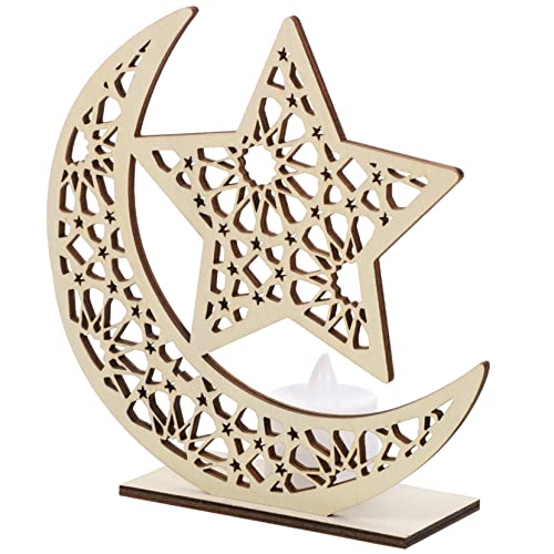 GLEAVI Eid Decorative Wooden LED Lamp Moon Star Design Lightweight Table Centerpiece for Ramadan Celebrations Craftsmanship Warm Light for Festive Atmosphere