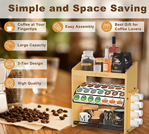Twohomc K Cup Holder, Keurig Pod Holder - 36 Pods Large Capacity Coffee Bar Accessories, 3-Tier Bamboo Coffee Bar Organizer Save Space For Office Or Home Kitchen Counter, Bar Table #TOP3