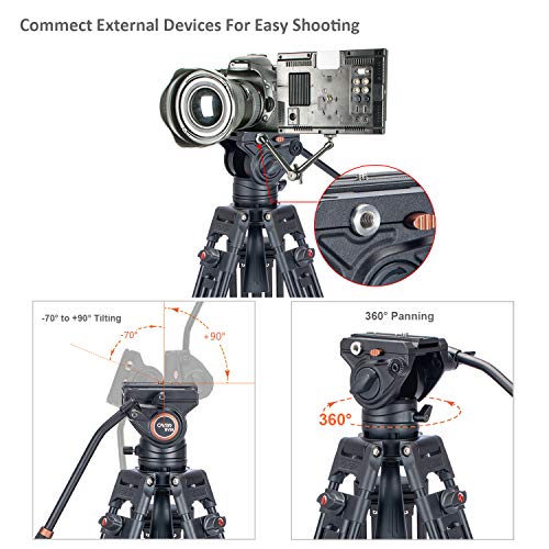 Treppiede video per impieghi gravosi, Cayer 64 pollici BV30-Camcorder Tripod System Gamba in alluminio, testina fluido K3, diffusore intermedio, caricamento massimo 13.2 LB, scatto DSLR
