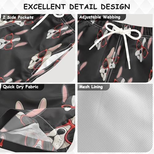 Swimming Clothes for Boys, Toddler Trunks 2t, Cute Cartoon French Bulldog Red3