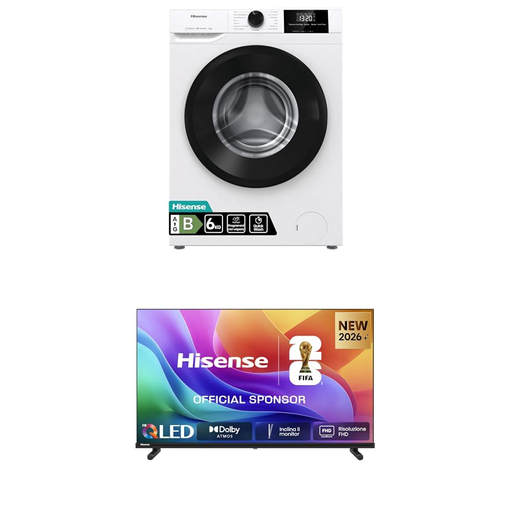 Hisense Lavatrice Slim WF1G6021BW 6 kg, Classe B, Motore Inverter + Smart TV QLED 32 Full HD 32E5ST"