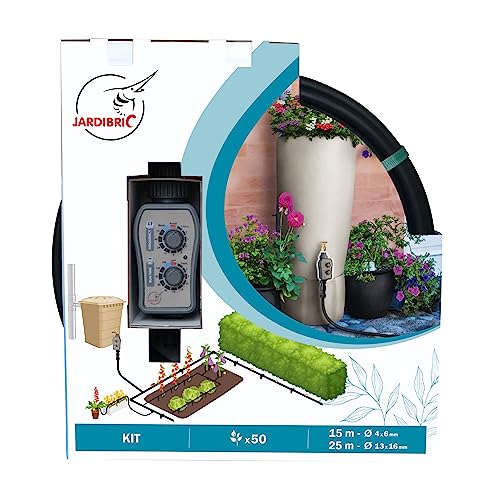 Jardibric - Kit Goutte à Goutte 25 m Sans Pression 0 Bar avec Programmateur et 50 Goutteurs - Arrosage Automatique Jardin