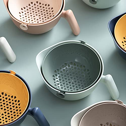 Gixemeva Rotatable Colander Strainer Bowl Set With Handle,Plastic Fruit Berry Vegetable Wash Clean Colander Drain Basket Strainer Bowl,Apartment Kitchen Essentials Gadget, Off White #TOP6