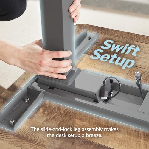 Image of Vari ComfortEdge 80x60 L-Shape Electric Standing Desk - Height Adjustable Sit-Stand VariDesk for Corner Office with Reversible Left /Right Design + Reclaimed Wood /Slate Legs (Ships in 3 Boxes)