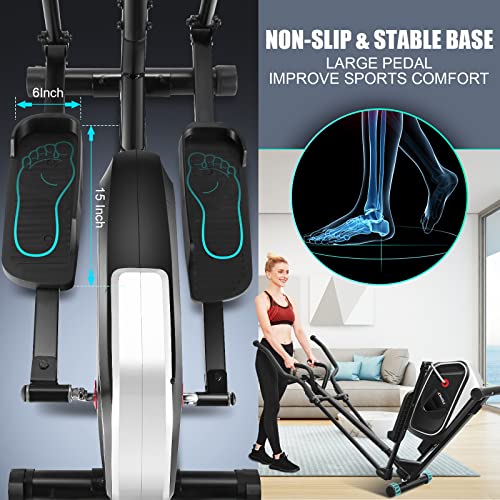FUNMILY E970 Eliptical Machines, Magnetic Elliptical Trainers with Digital Monitor & Heart Rate Monitor, Cardio Training for Home Office Folding, 390 LB Max Weight