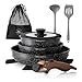 Kitchen Academy Non Stick Cookware Set, 10 Piece Granite-Coated Induction Pots and Pans Set with Detachable Handle, Stackable RV Cooking Set for Camping, Camp, Black