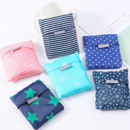 6 Pack Cloth Grocery Tote Bags, Large Washable Foldable Reusable Bags for Shopping, Fits in Pocket, Colorful, One Size