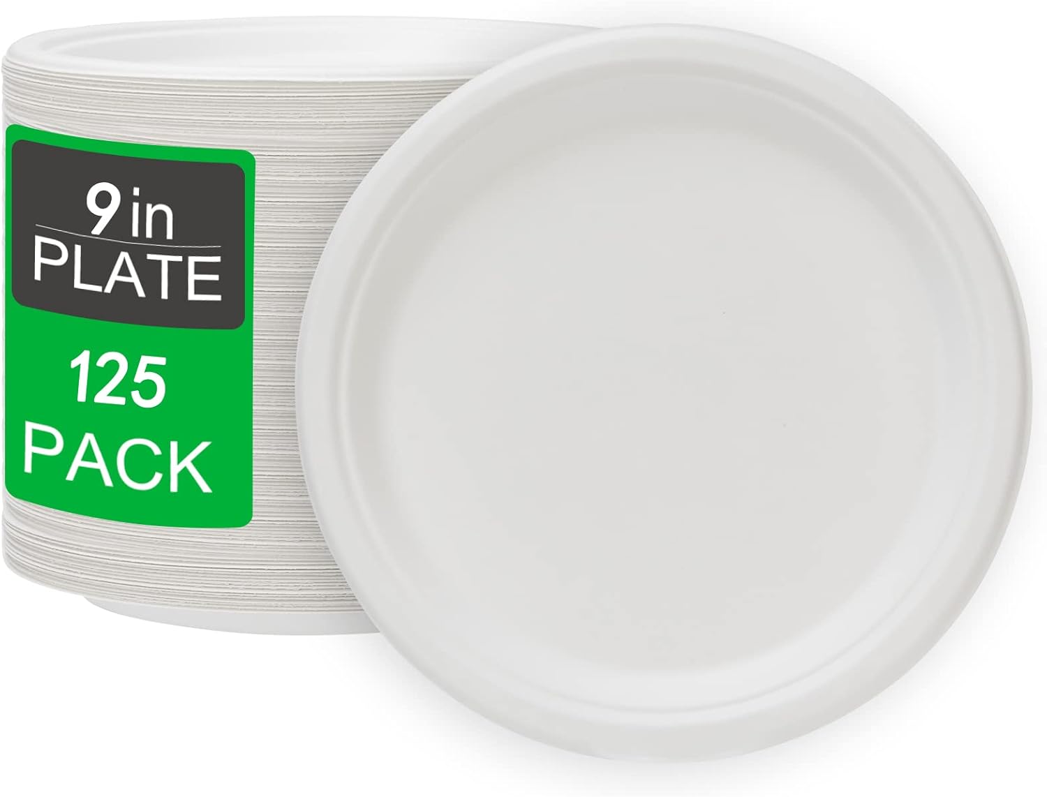 Paper Plates 9 Inch [125 Count], 100 Compostable