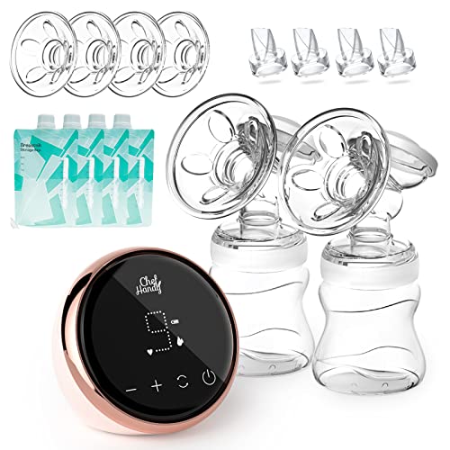 Image of Electric Breast Pump, Portable Breast Pump with 2 Modes 9 Levels, Double Electric Breast Pump with 24mm 27mm Massage Flanges, Strong Suction hands free breast pump, come with 4 Breastmilk Storage Bags
