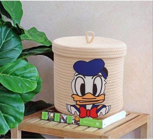 Image of Aroma Brand Kids Lid Basket with Beautiful Characters - Rope Storage Basket for Baby Diaper, Stuffed Animal Storage Bin Rope Basket for Kids Toy, Baby Laundry Baskets with Lid (Cream Duck)