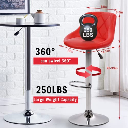 Tyyps Modern Bar Stools Set Of 2 Counter Height Adjustable Bar Chairs With Back And Chrome Base Pu Leather Barstools Island Chairs For Kitchen Living Room Pub Swivel Bar Stools (Red) #TOP6