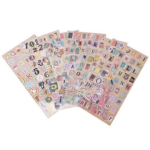 ZQO 6 Fogli/Lotto Inglese Alfabeto colorato Numero Retro Sticker Lettera autoadesiva per Album Fai da Te Diario Adesivo Decorativo Fatto a Mano Scrapbooking