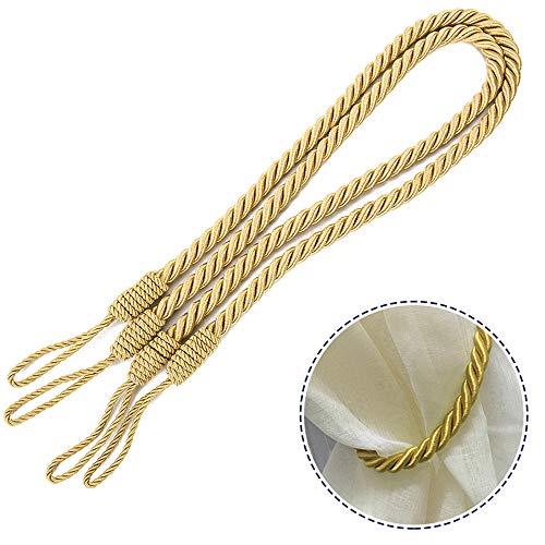 Iraza 2pcs Embrasses à Rideaux Corde, Boucle de Rideau en Coton, Attache de Rideau, Tricot Rideau Corde pour Décoration Salle ou Chambre (Or) Cover