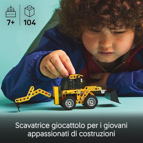 Technic Scavatrice a Cucchiaia Rovescia, Giochi con Costruzioni per Bambini e Bambine da 7 Anni, Giocattolo Educativo con Escavatore Posteriore, Pala e Stabilizzatori, Veicolo da Cantiere 42197 - Lego - Immagine 1