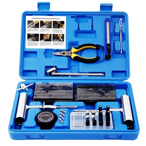 AUTOWN Reifenreparaturset 68-teiliges Reifenreparaturset Auto, Autoreifen Reparaturset Universal-Reifenreparaturwerkzeuge zur Reparatur von Pannen und Steckern, Flats Patch-Set für Auto