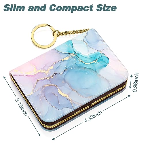Image of Nipichsha Credit Card Holder, Small RFID Card Wallet for Women, Slim Leather Card Holder Wallet, Colorful Ink Marble, 4.33 x 3.15 x 0.98 inches, Fashions