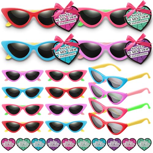 Kingdder 16 Pack Halloween Cat Eye Sunglasses Kpop Party Favors Monster Party Supplies Pink Purple Blue Red for Girl Neon Retro Rave Outfits Scary Sweet Birthday Decorations Cosplay Costume Props