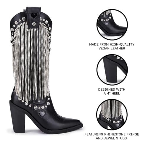Dolls Kill Present Perfect Cowboy Boots by Sugar Thrillz - Vegan Leather Footwear With Rhinestone Fringe and Jewel Studs3