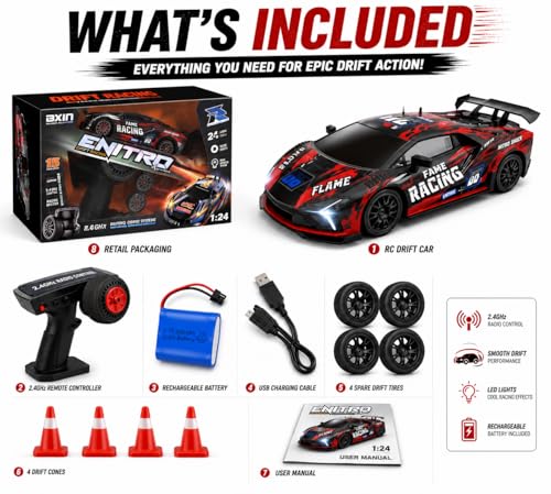 Image of Remote Control Sports Car & Off-Road SUV Toy for Kids, High Speed RC Racing with Wireless Remote, Realistic Lights & Premium Design Gift for Boys Girls (1:24 ENITRO Drift CAR)