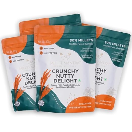 Mantra For Weight Loss) Millet Muesli Healthy Breakfast Cereal, Crunchy Nutty Delight, Diet Food for Weight Loss -300 gm, Pack of 4
