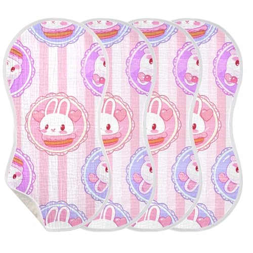 2 Pack Baby Burp Cloths, Soft Absorbent Burping Cloths for Babies, Cotton Milk Spit Up Rags, Large Size for Newborns, Baby Boys and Girls (Pastel Bunny Faces)3