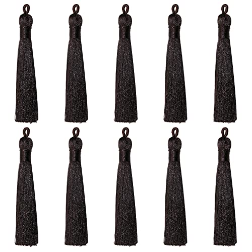 Tupalizy 10 handgefertigte weiche seidige Quasten mit Aufhängeschlaufe für Lesezeichen, Schlüsselanhänger, Ohrringe, Armbänder, Schmuckherstellung, Souvenir, DIY, Handwerksprojekte (dunkelbraun) Cover