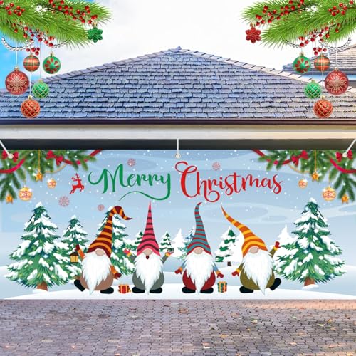 Christmas Garage Door Banner 7 x 16 ft, Merry Christmas Holiday Garage Door Decor,Christmas Backdrop Decorations for Indoor Outdoor Xmas Party