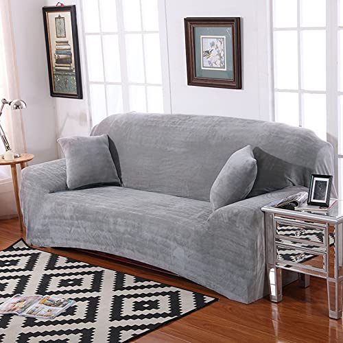 Housse de canapé velours gris clair extensible haut de gamme - 2