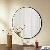 Größe: Durchmesser 50 cm, runder schwarzer Wandspiegel, Abstand zwischen Spiegel und Wand: 2 cm.